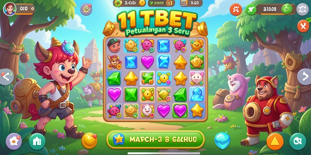 Screenshot utama 11TBET menampilkan gameplay Match-3 yang seru.