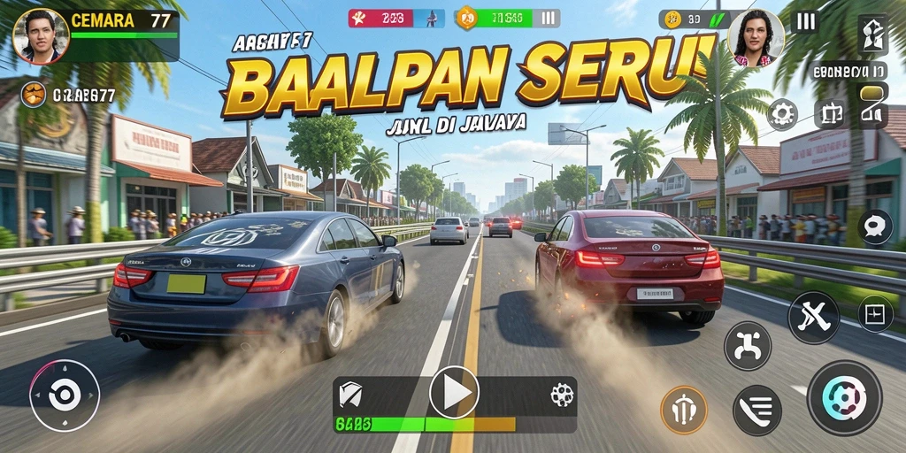 Screenshot gameplay CEMARA77 yang menampilkan aksi balapan seru.