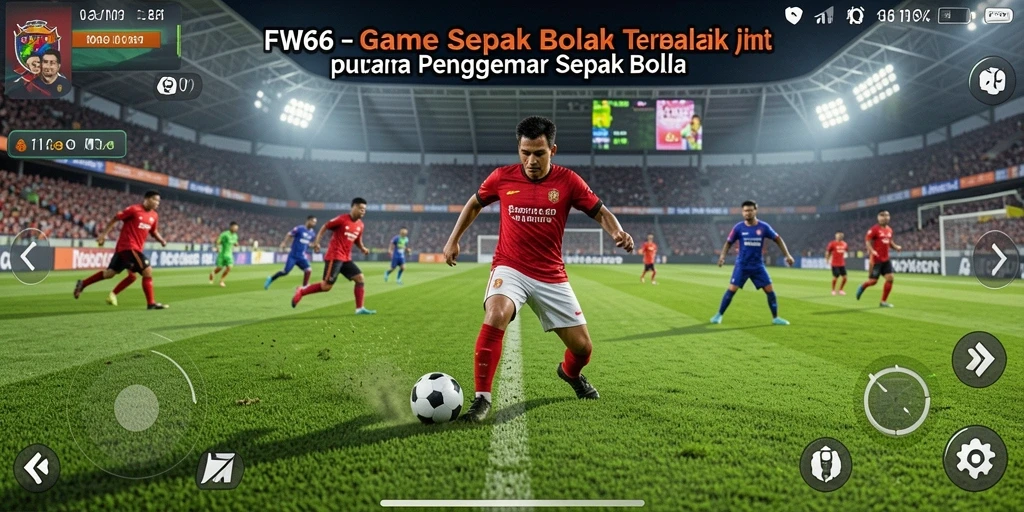Screenshot utama FW66 menampilkan aksi mendebarkan di lapangan sepak bola.