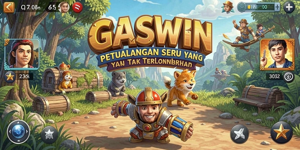 Tampilan gameplay GASWIN yang menarik dengan aksi petualangan seru.