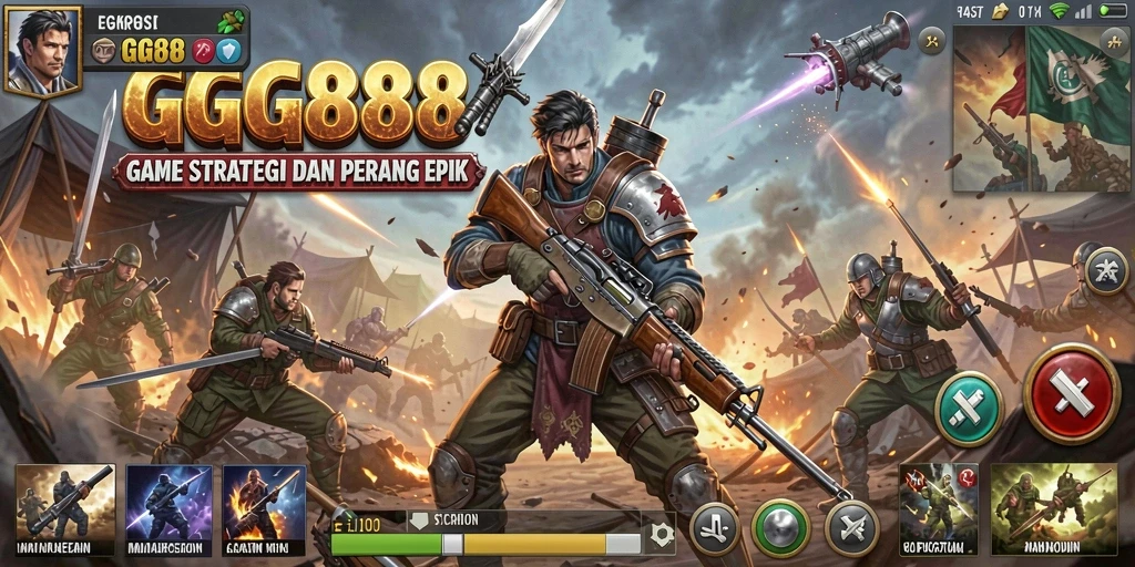 Tampilan gameplay GGG888 yang menampilkan pertarungan antar kerajaan.