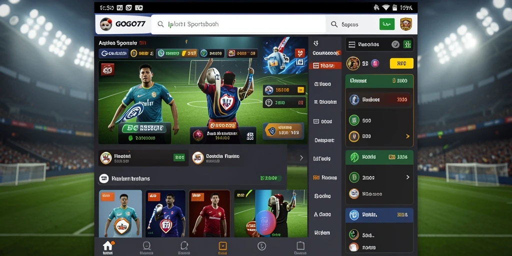 Screenshot GOGO77 menunjukkan antarmuka aplikasi Sportsbook yang menarik dan interaktif.