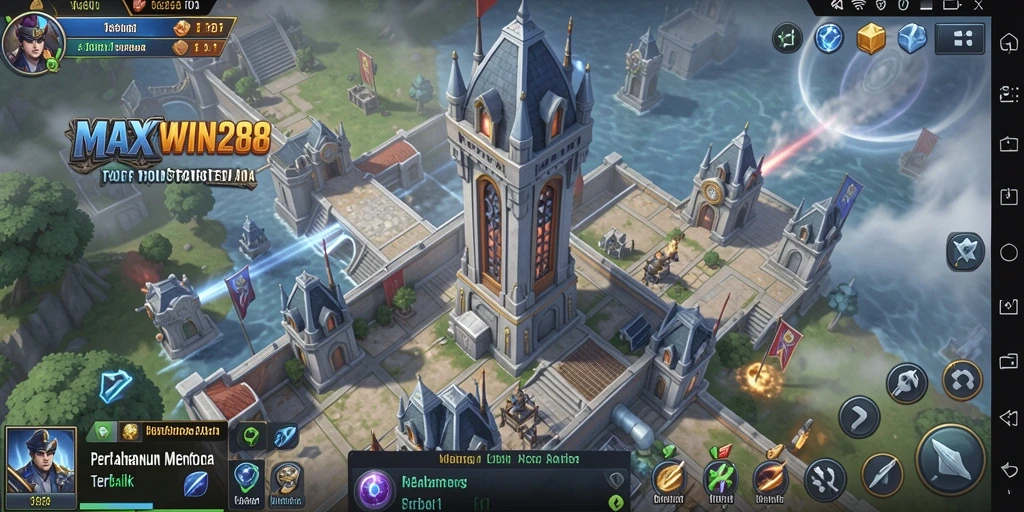 Screenshot gameplay MAXWIN288 menunjukkan pertahanan menara yang strategis.