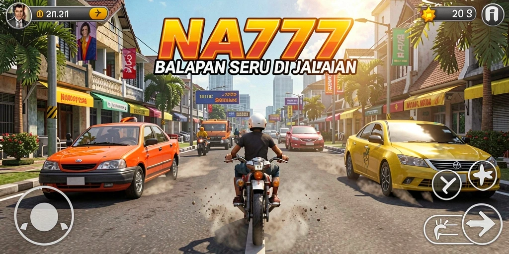 Tampilan gameplay NA777 menampilkan akselerasi mobil balap di lintasan yang menegangkan.