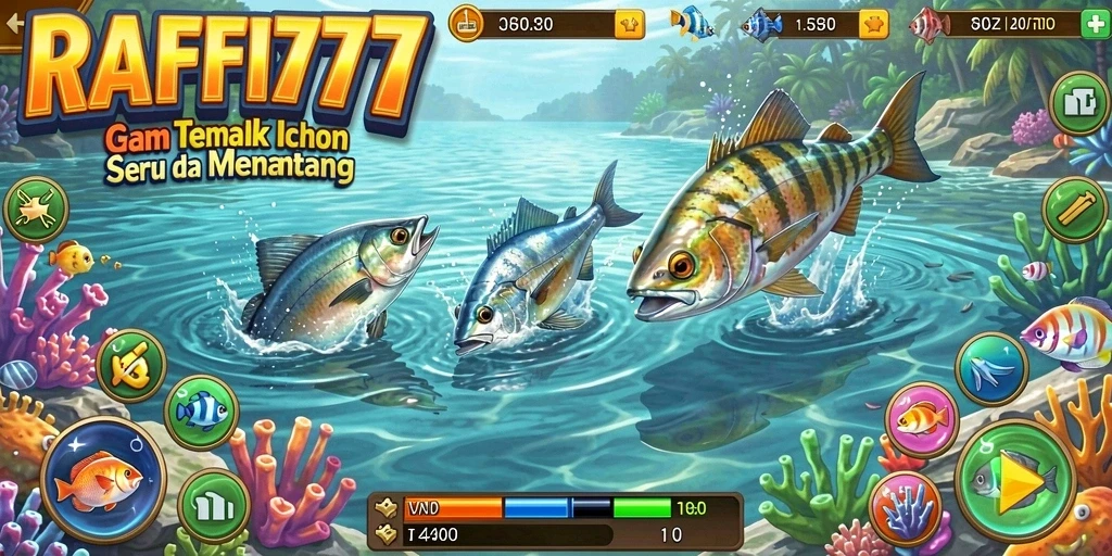 Tampilan gameplay RAFFI777 menampilkan aksi menembak ikan yang seru.