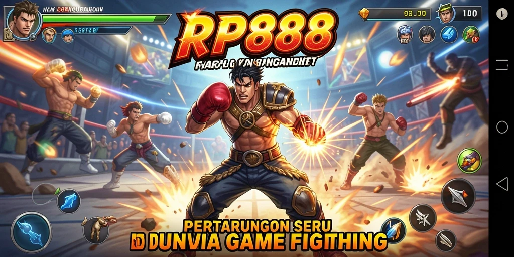 Tampilan gameplay pertarungan seru dari RP888 dengan karakter menakjubkan.