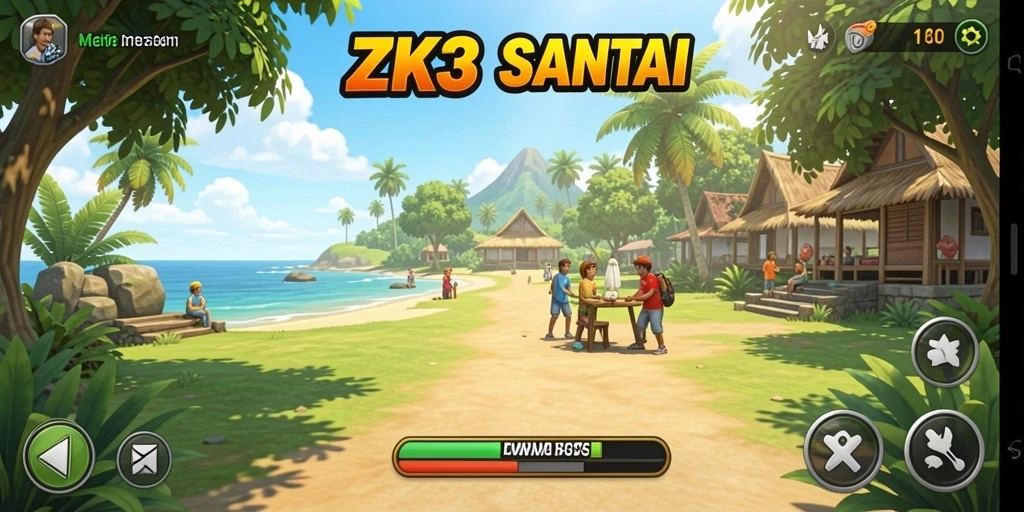 Tampilan gameplay ZK3 yang ceria dan penuh warna.
